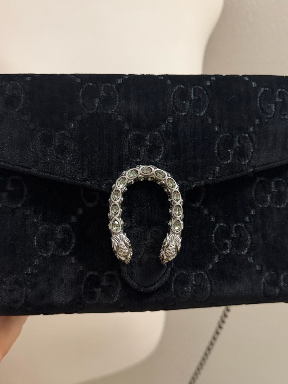Gucci Black Velvet Dionysus Crystal-Embellished Crossbody